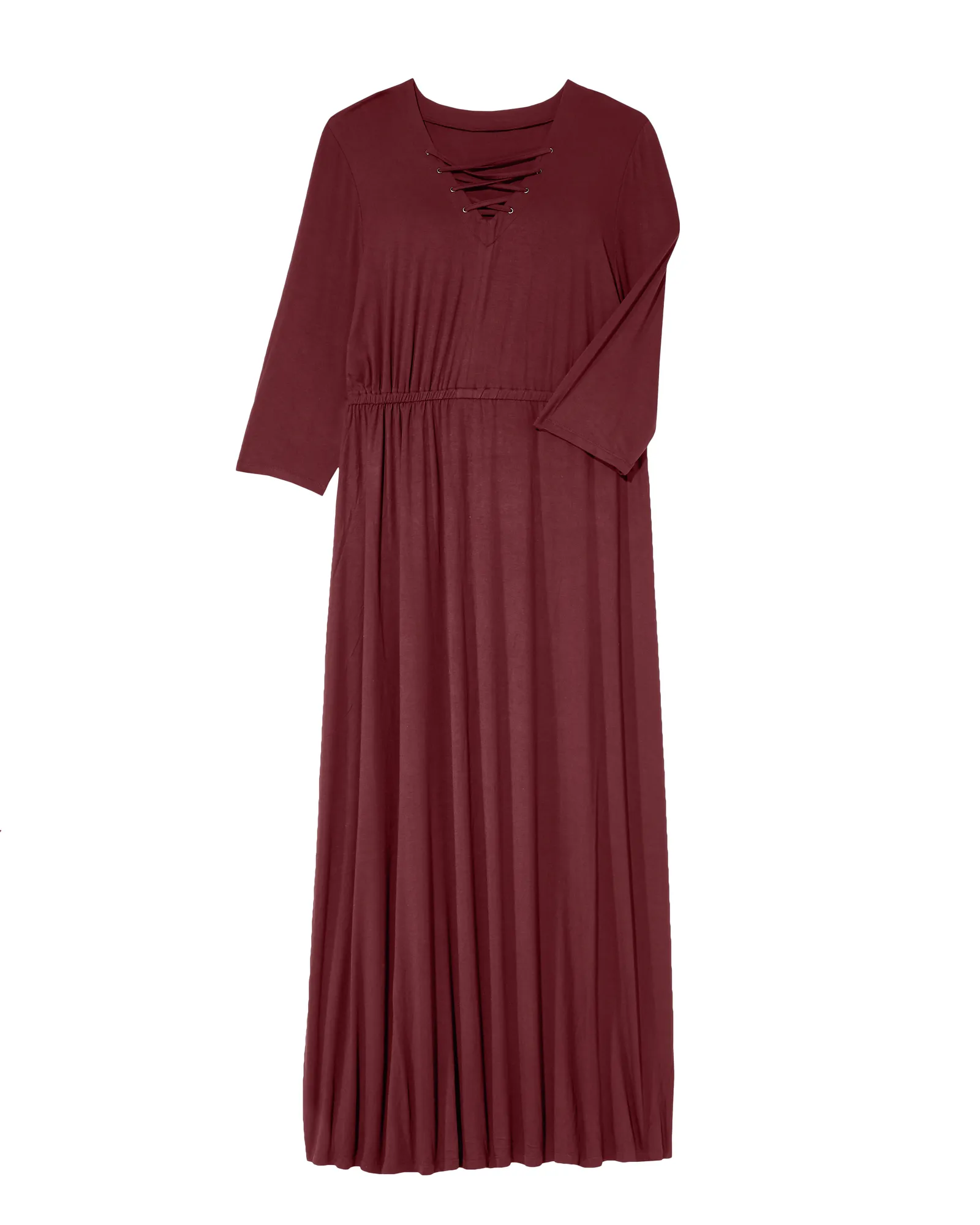 Pearland 3/4 Sleeve Cutout Neck Maxi Dress with Elastic Waist | Purple