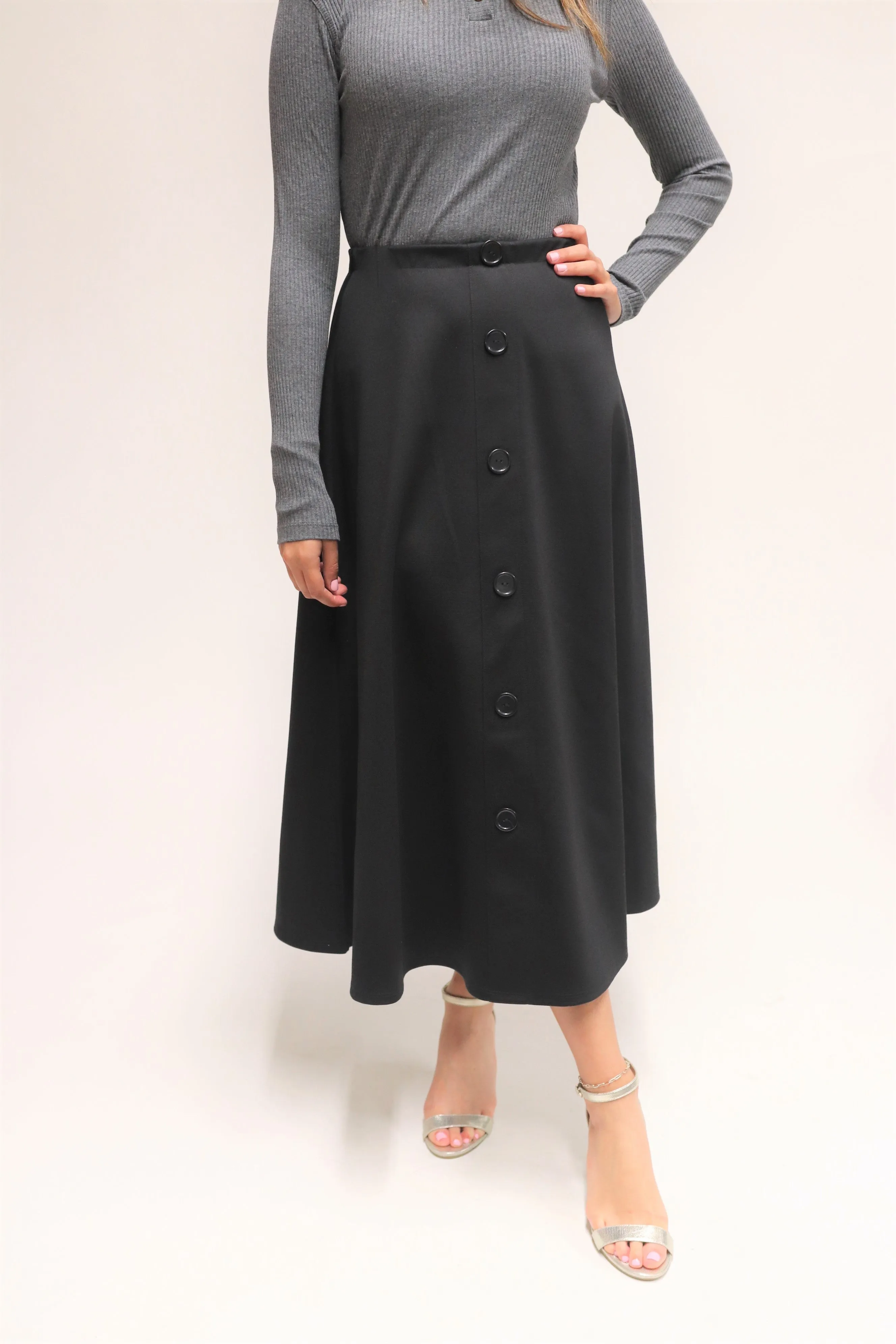 Pessy Mid Length Button Front  Everyday Skirt