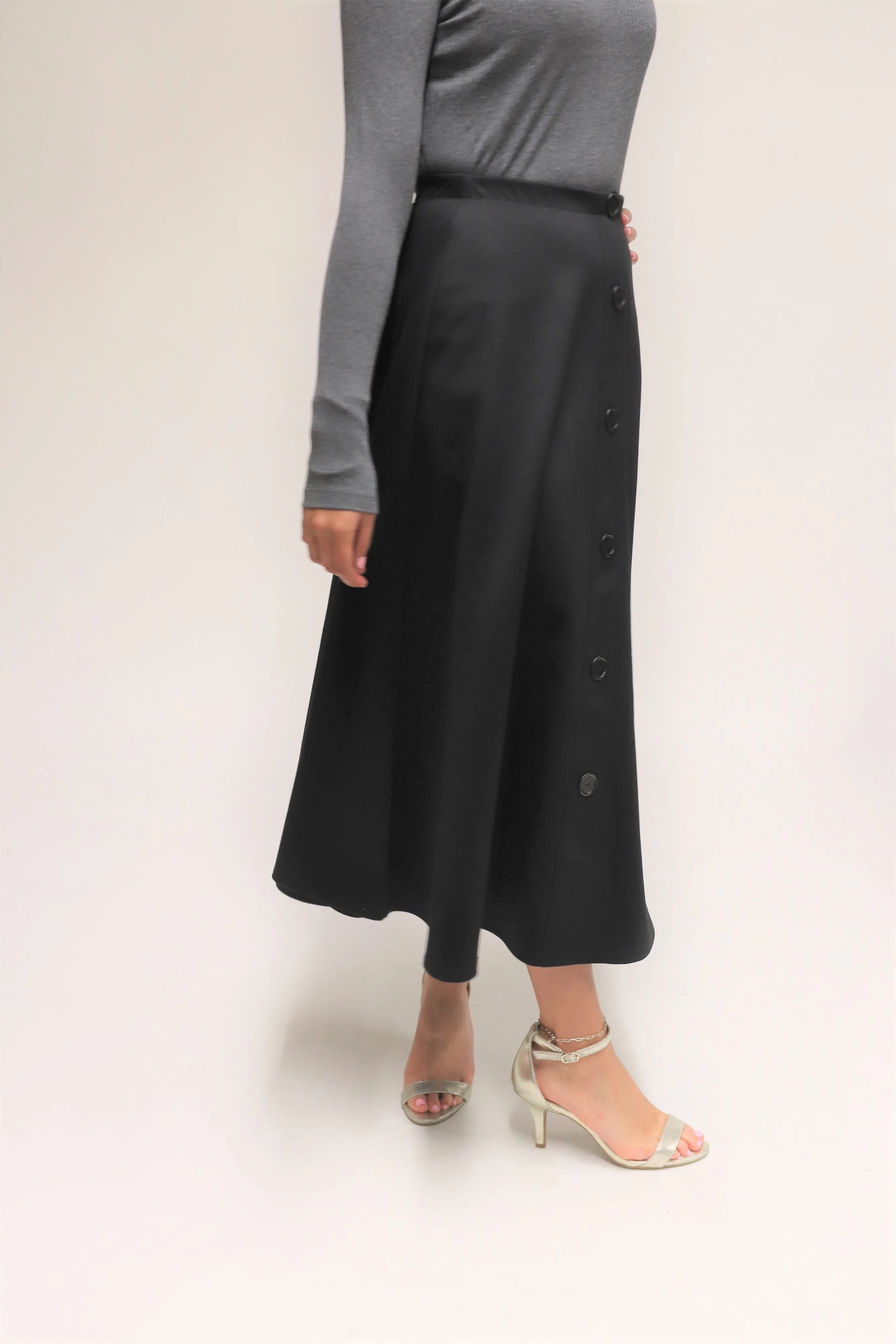 Pessy Mid Length Button Front  Everyday Skirt