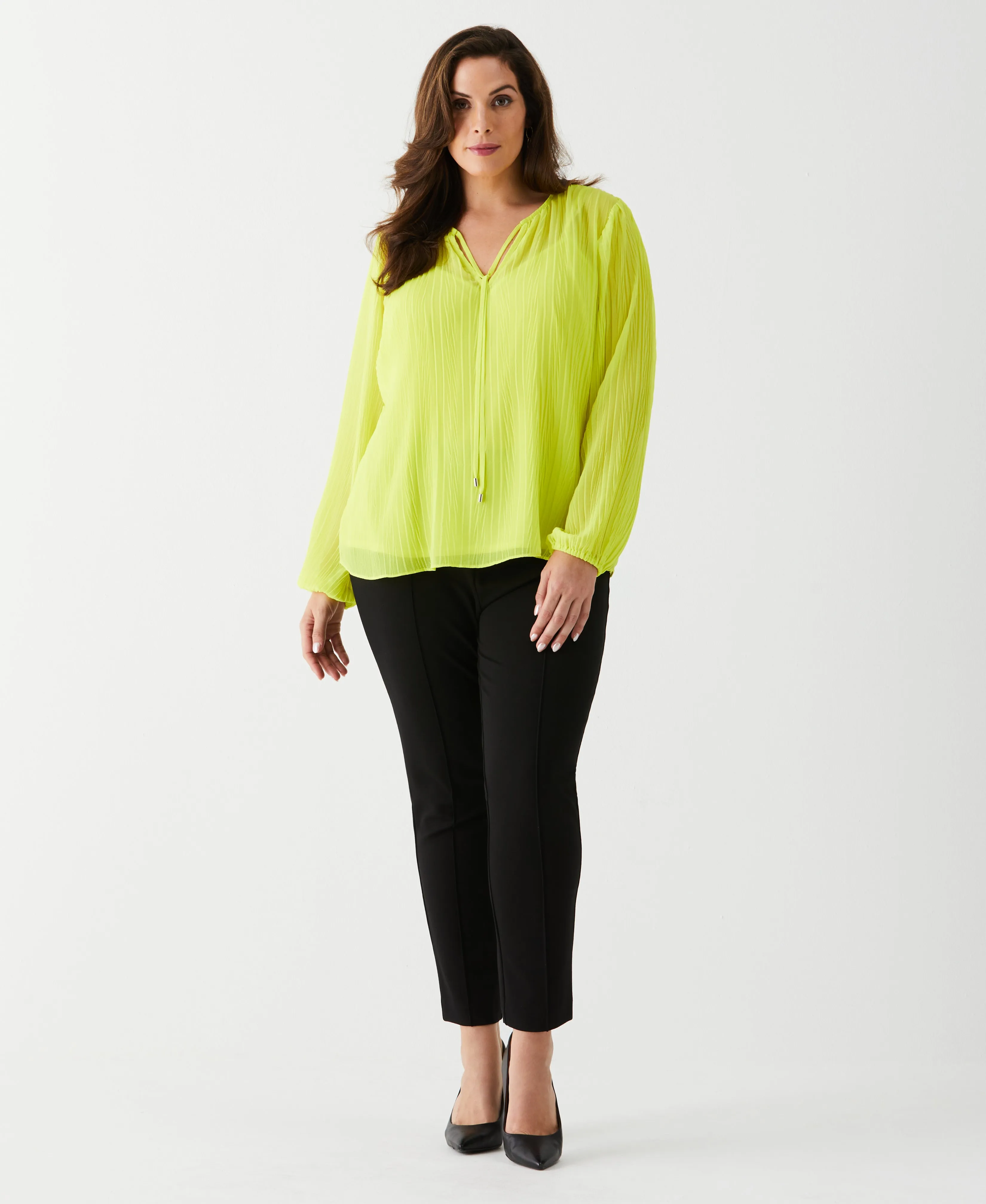 Plus Size Pleated Balloon Sleeve Blouse