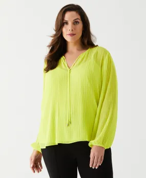 Plus Size Pleated Balloon Sleeve Blouse