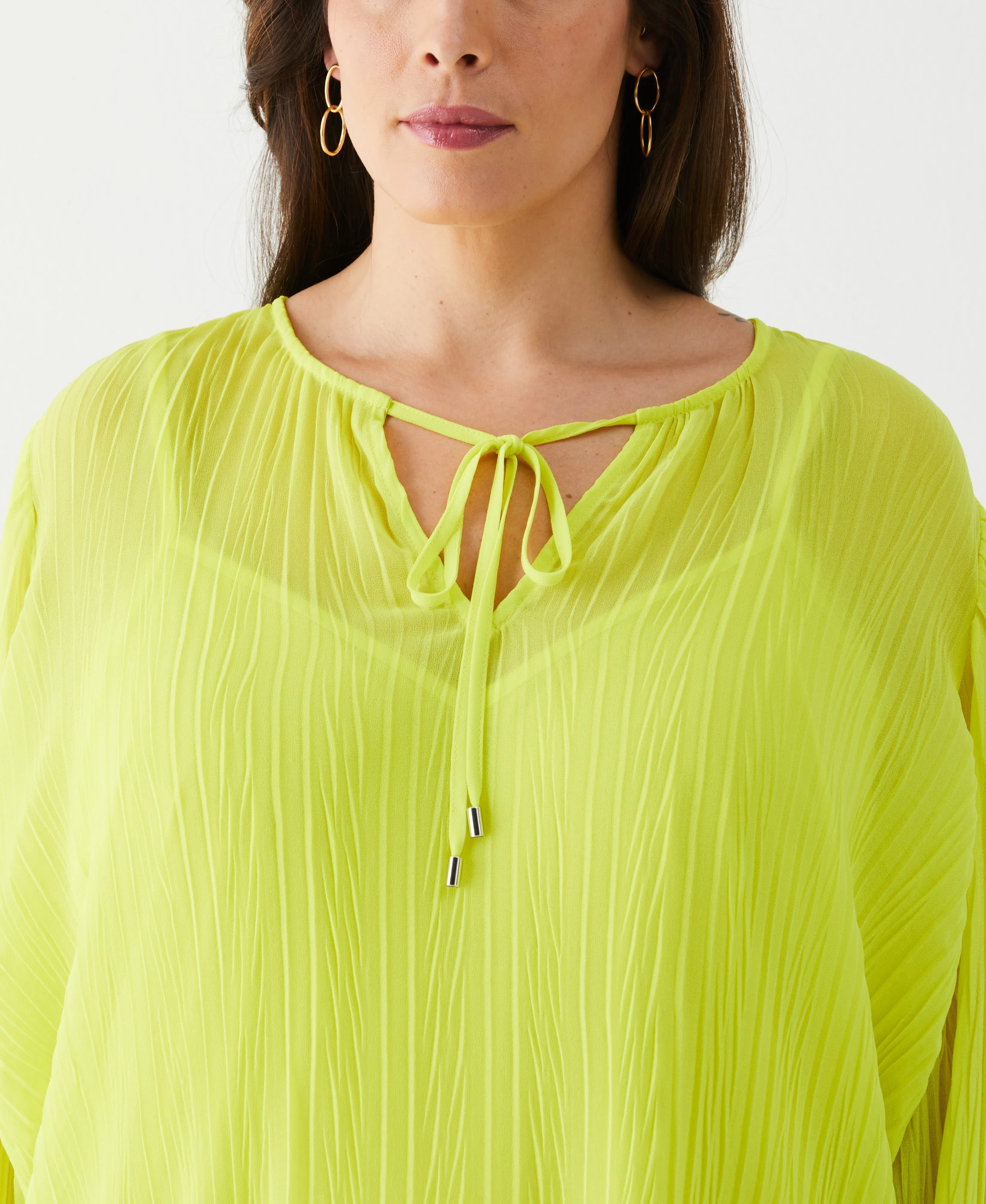 Plus Size Pleated Balloon Sleeve Blouse