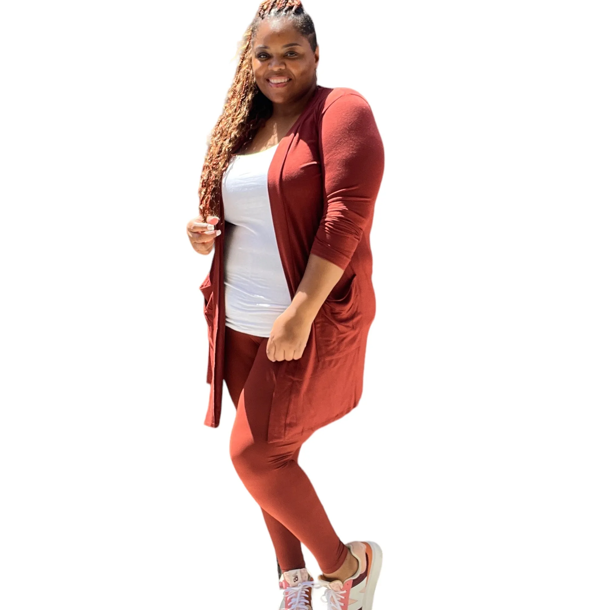 Plus Size Woman's Long Sleeve Cardigan With Legging Set No