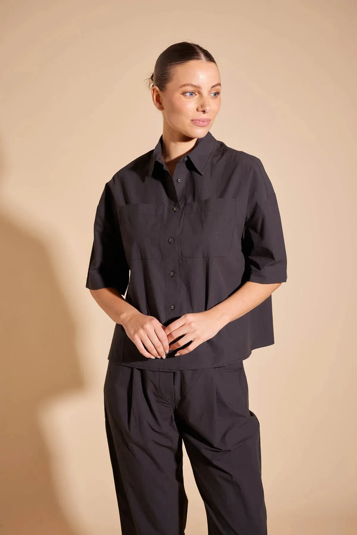 POPPY PIMA COTTON SHIRT | Black