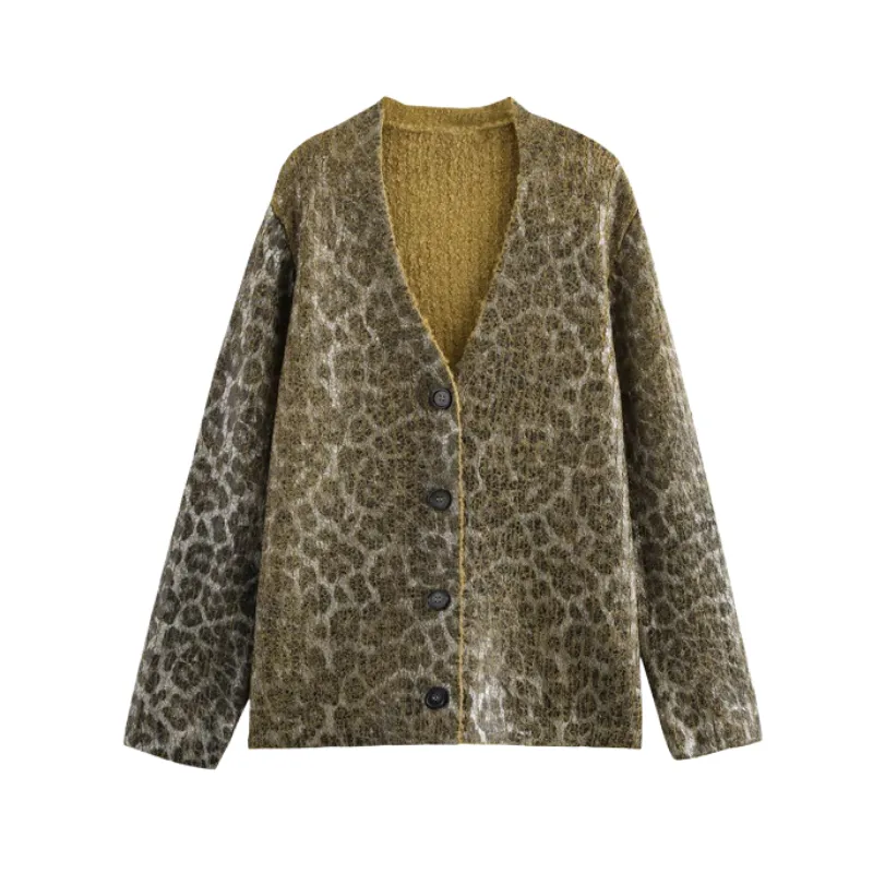 Pre Order: Animal Pattern Metal Hot Stamping Knitted Cardigan