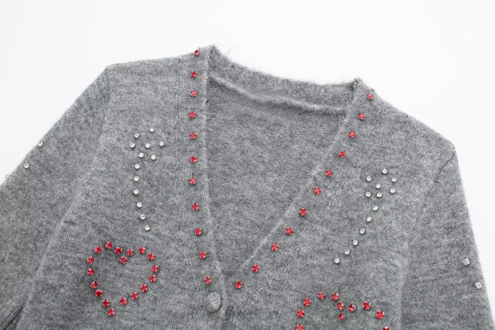 Pre Order: Beaded Casual V-Neck Loose Knit Cardigan