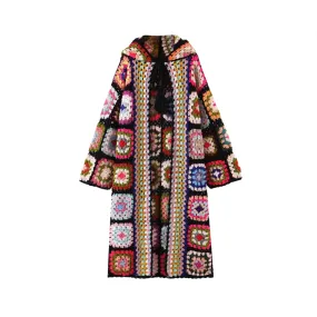 Pre Order:  Handmade Bohemian Plaid Flower Hooded Cardigan