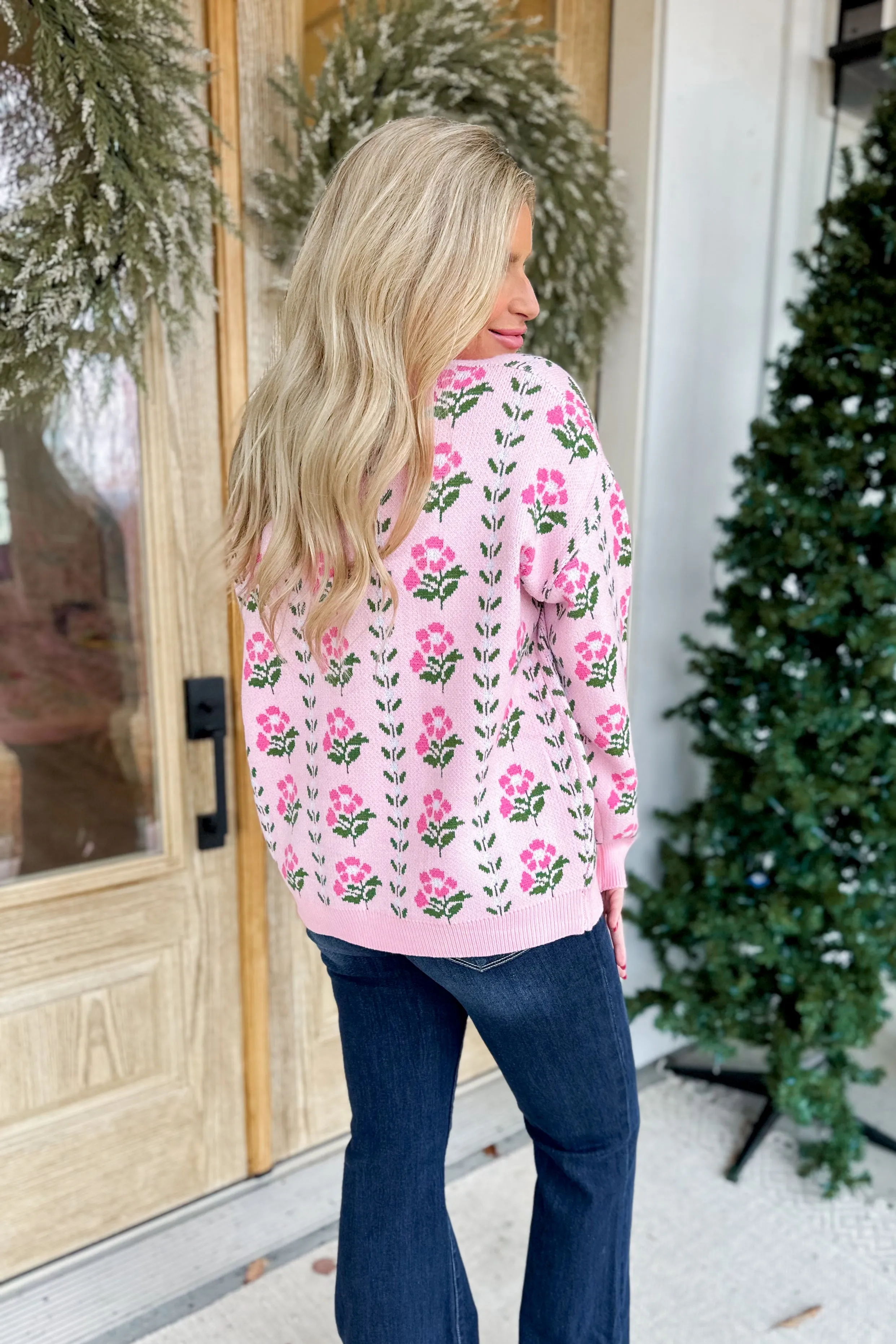 Precious Floral Border Jacquard Sweater Top