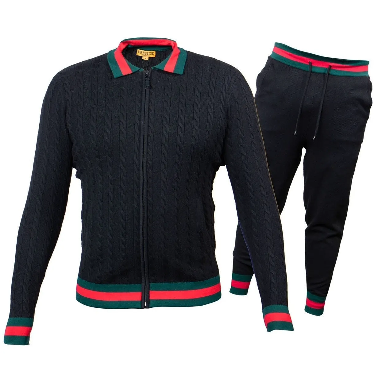 Prestige Black Green Red Cardigan Style Luxury Jogger Suit