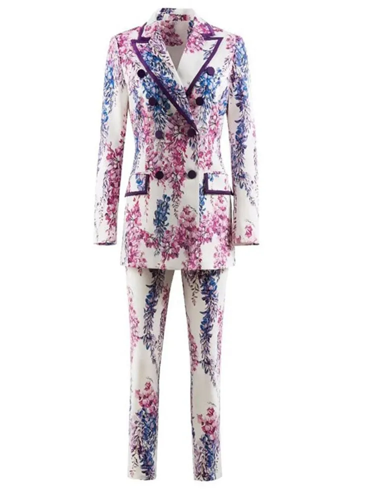 Printed Double-Breasted Blazer and Pants Set