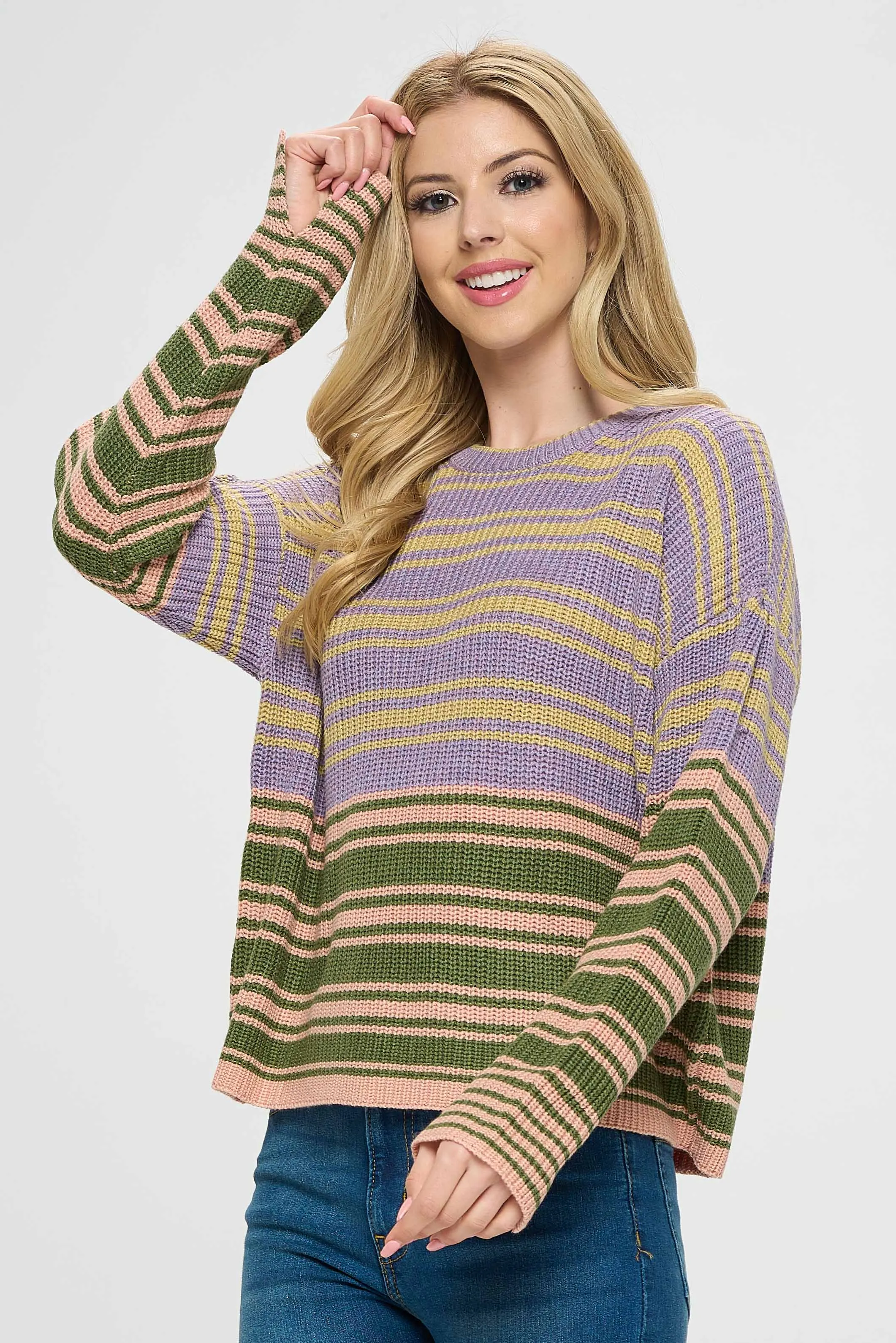 Purple and Green Striped Sweater