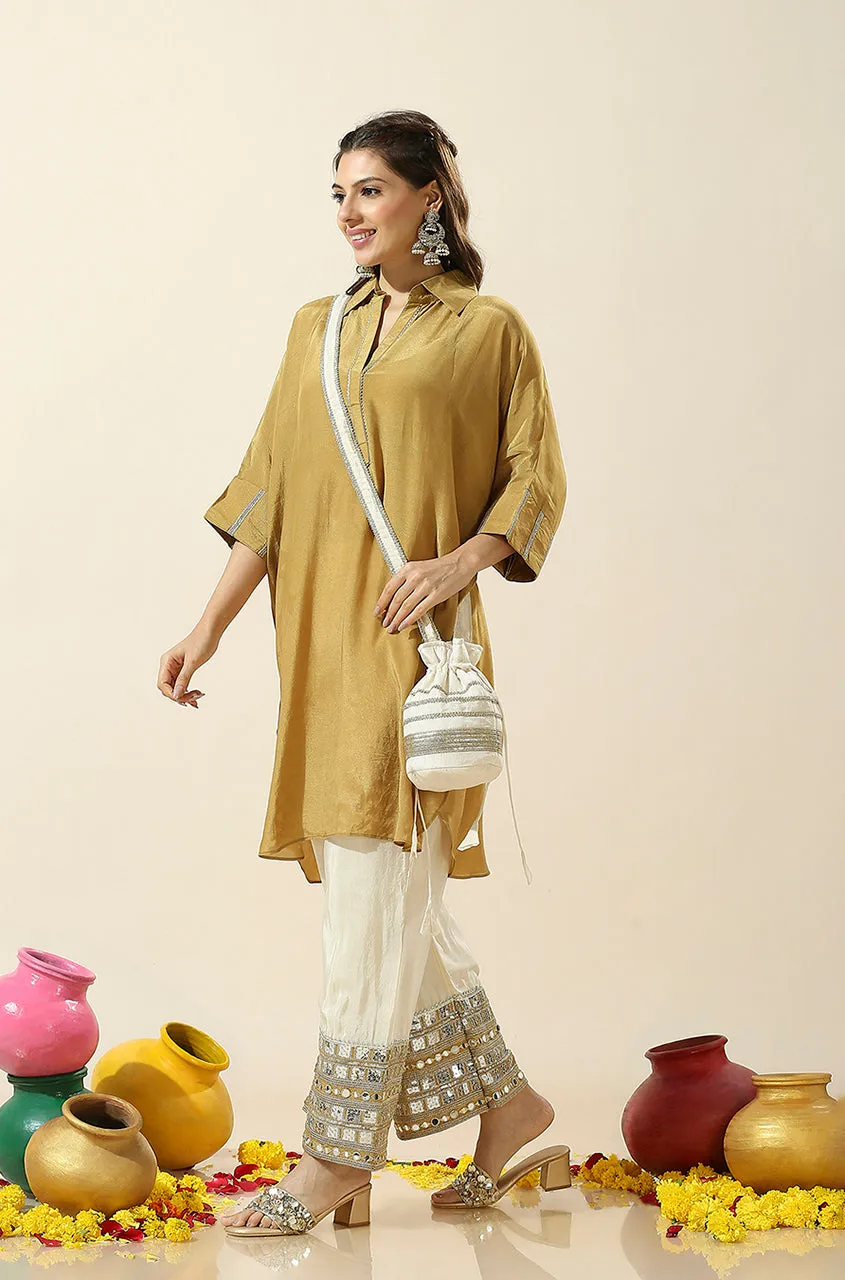 RAAS-Mustrad Shimmer Batwing Two Piece Set with Potli Bag (oversized fit)