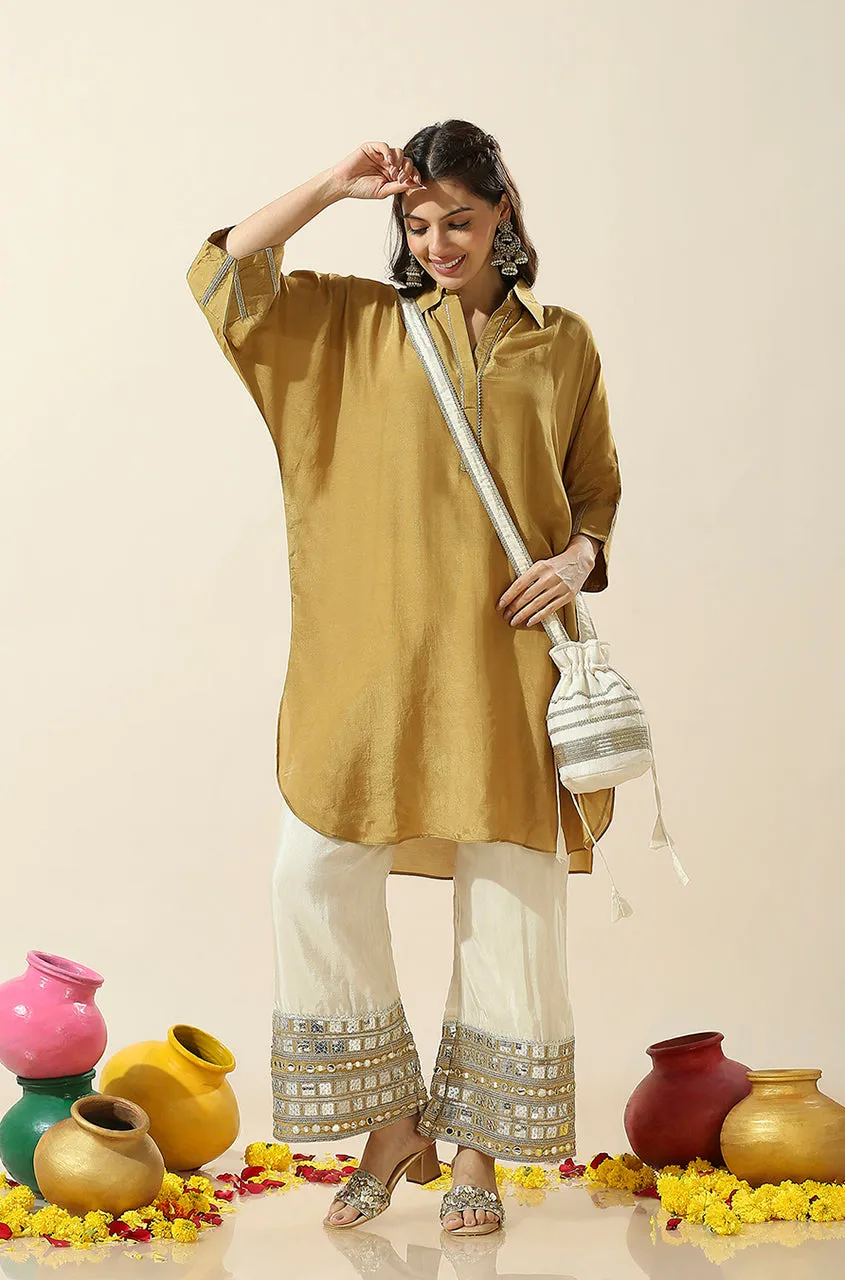 RAAS-Mustrad Shimmer Batwing Two Piece Set with Potli Bag (oversized fit)