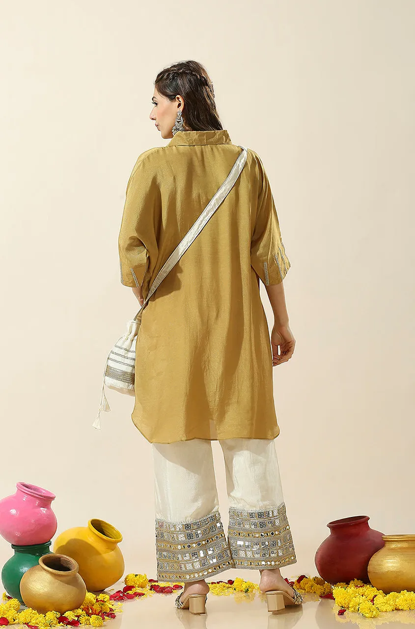 RAAS-Mustrad Shimmer Batwing Two Piece Set with Potli Bag (oversized fit)