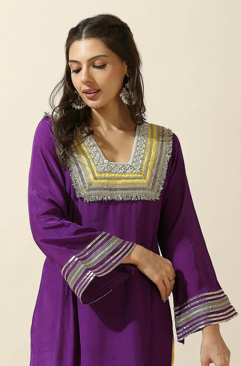 RAAS-Purple & Yellow  Glass Neckline Two Piece Set