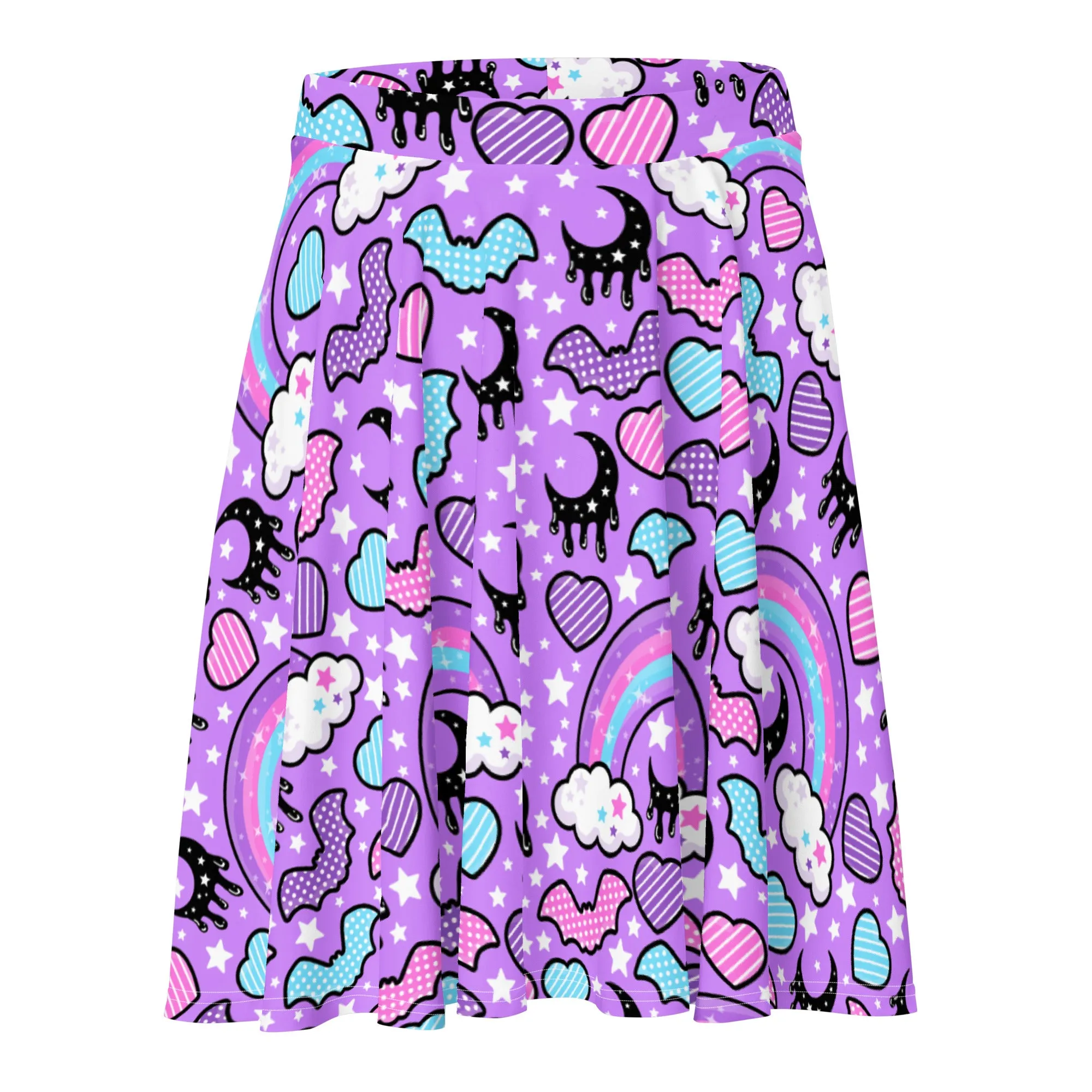 Rainbow Spooky Bats Purple Skater Skirt