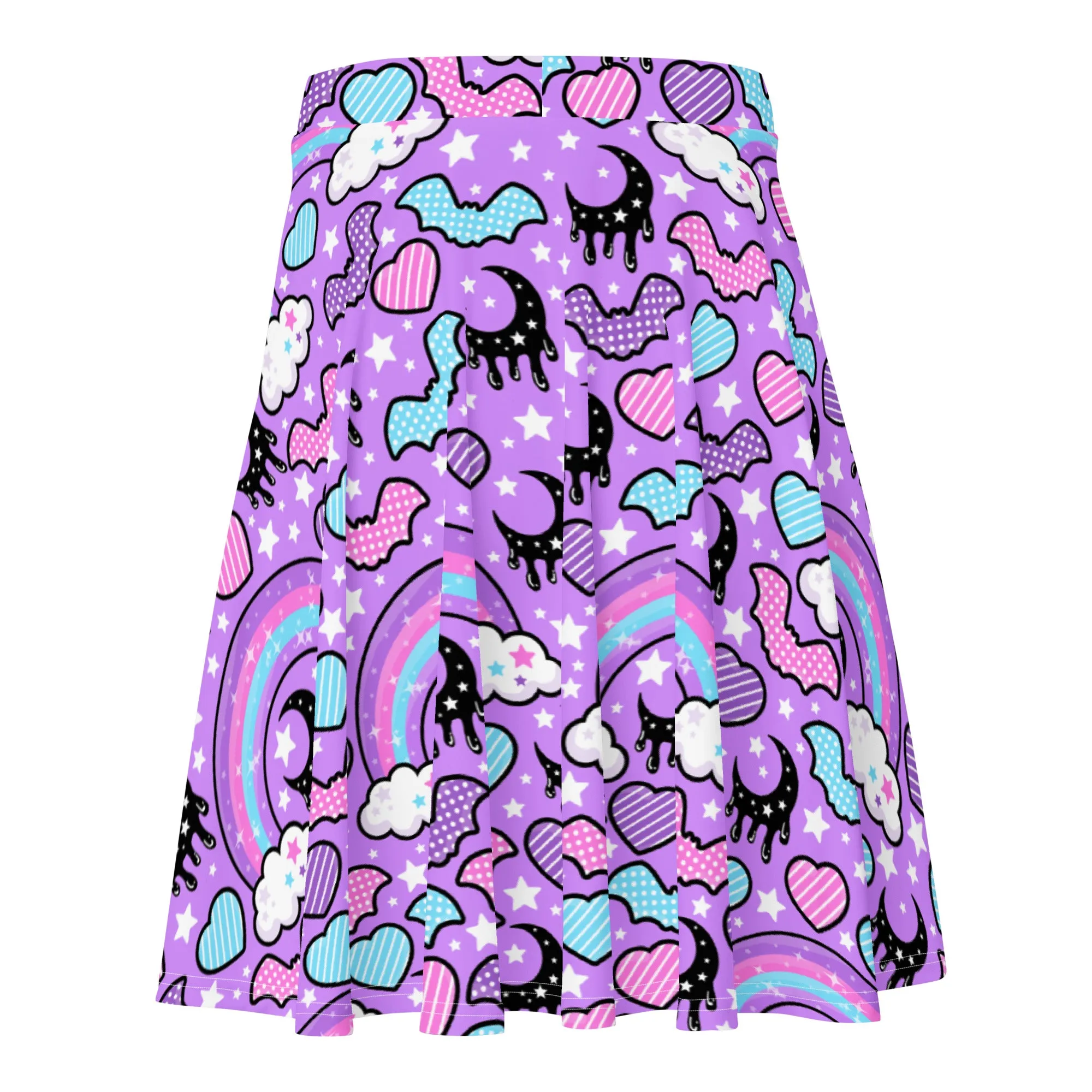 Rainbow Spooky Bats Purple Skater Skirt