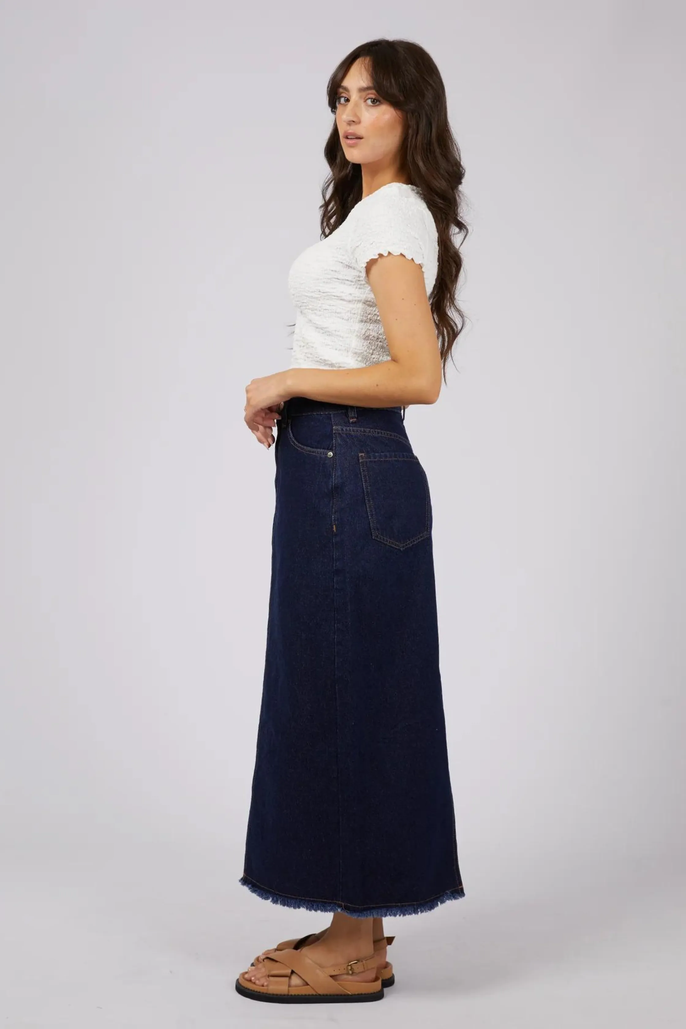 RAY DENIM MAXI SKIRT - Organic Blue