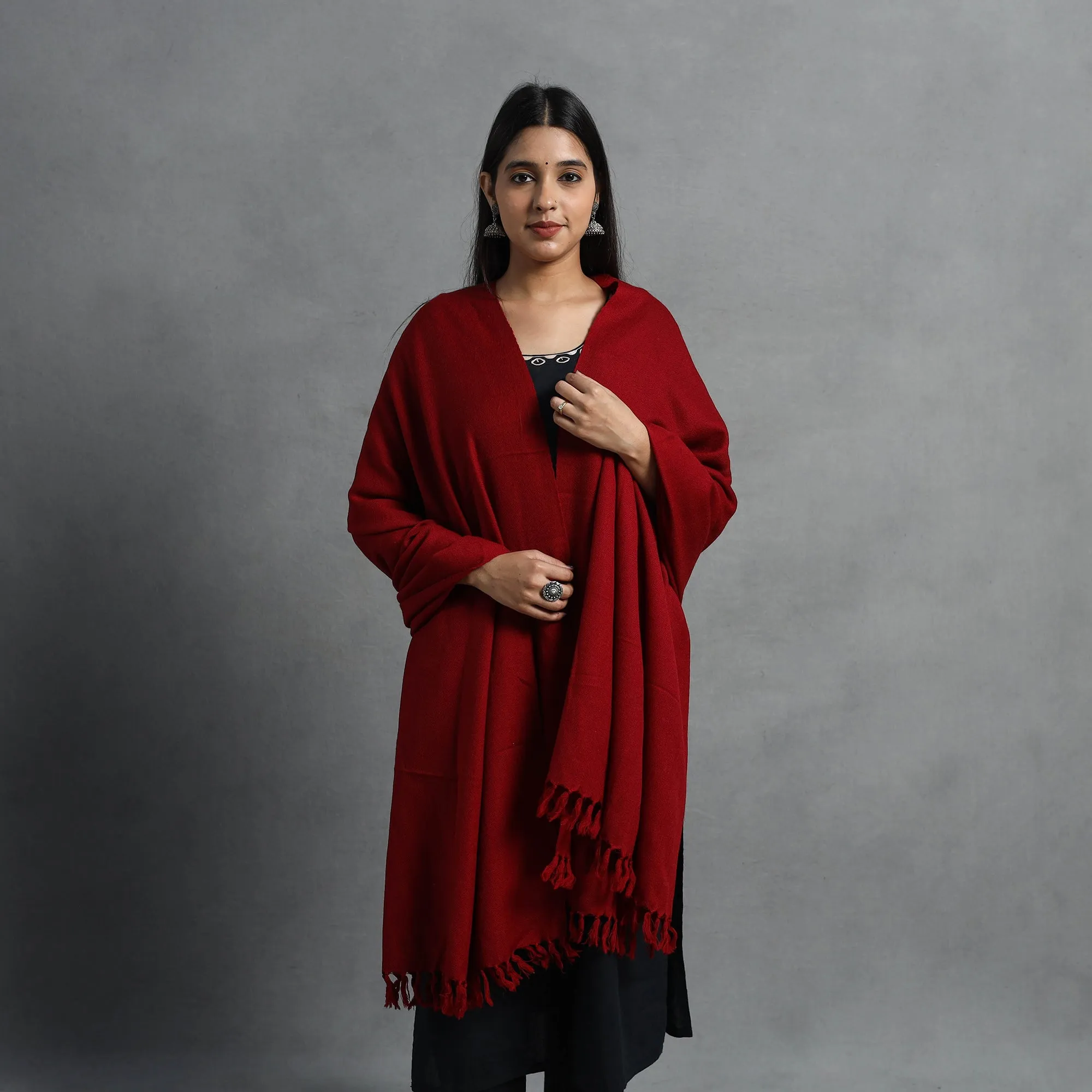 Red - Kumaun Handwoven Pure Merino Wool Shawl for Women 28