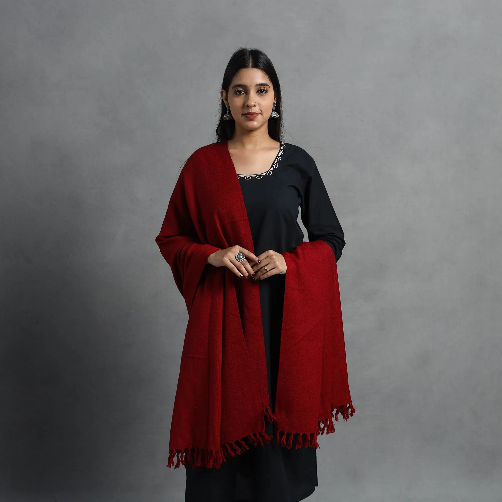 Red - Kumaun Handwoven Pure Merino Wool Shawl for Women 28