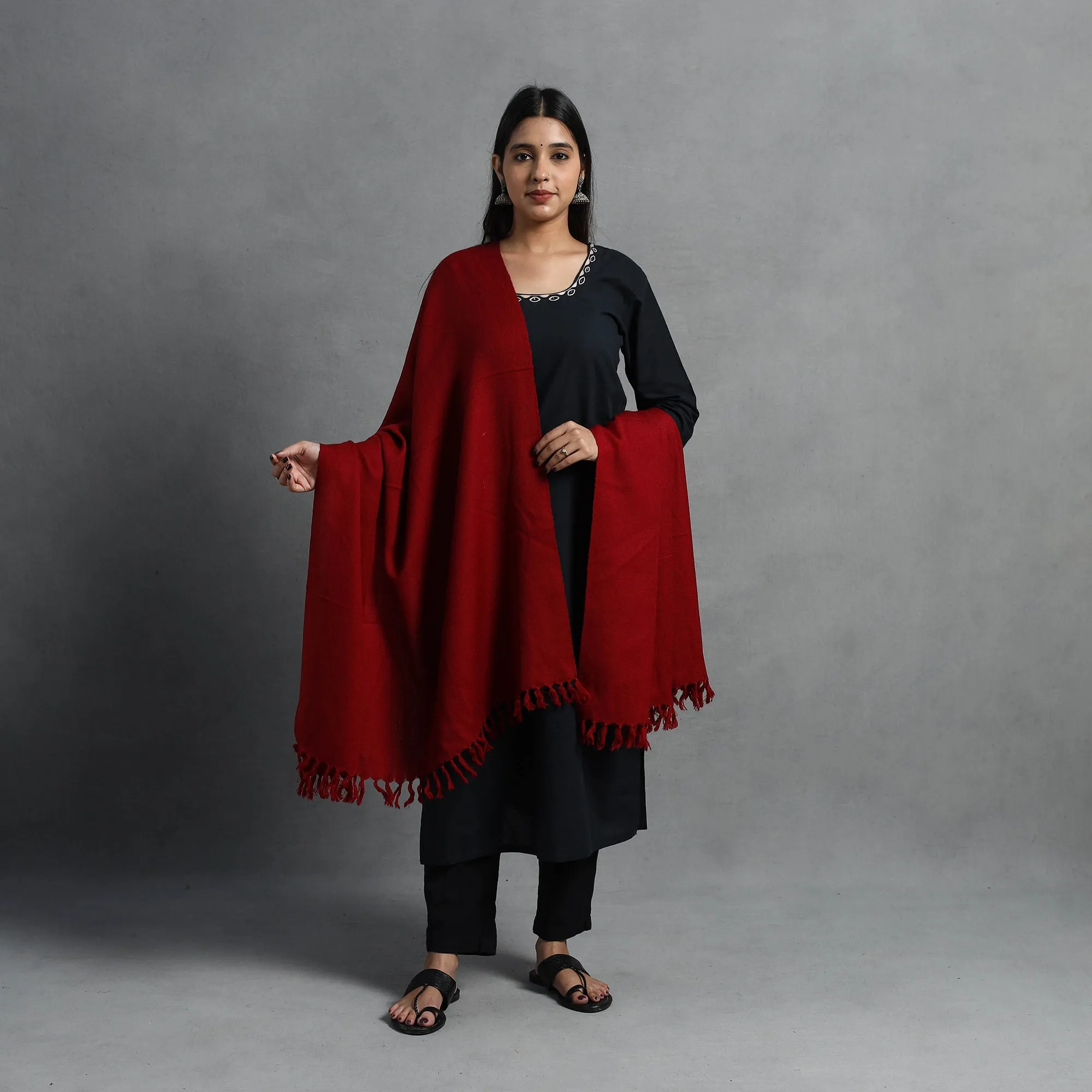 Red - Kumaun Handwoven Pure Merino Wool Shawl for Women 28