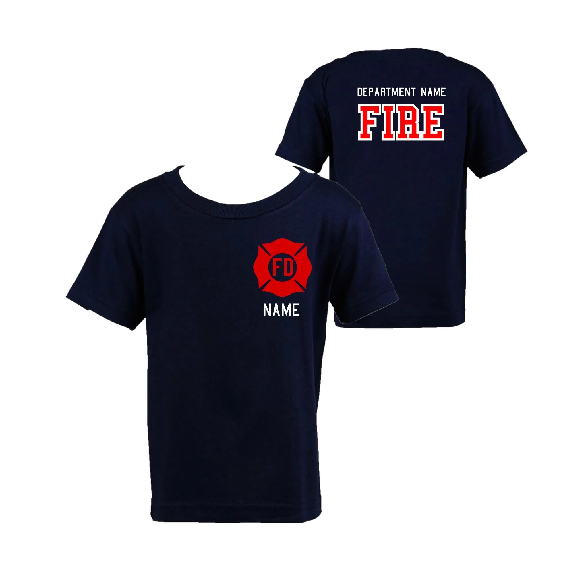 RED MALTESE CROSS Firefighter Personalized Navy YOUTH Shirt (ONLY)