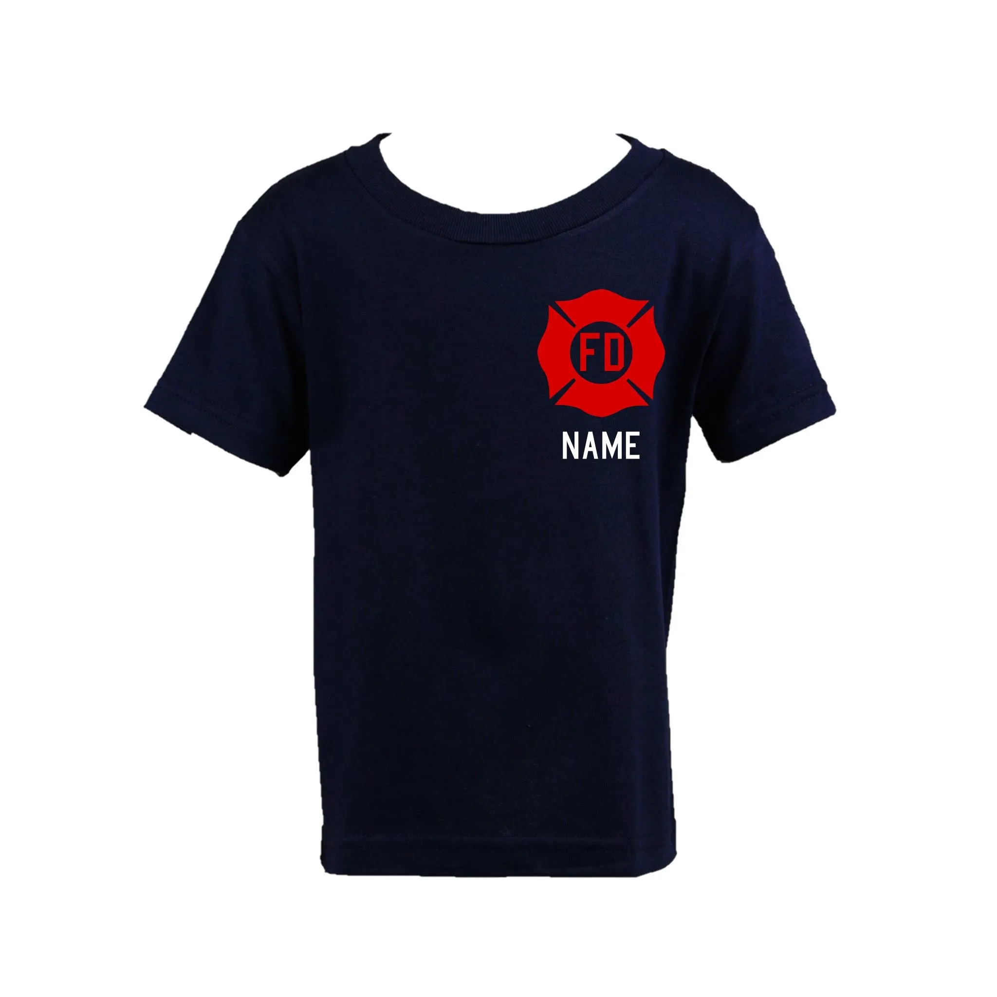 RED MALTESE CROSS Firefighter Personalized Navy YOUTH Shirt (ONLY)