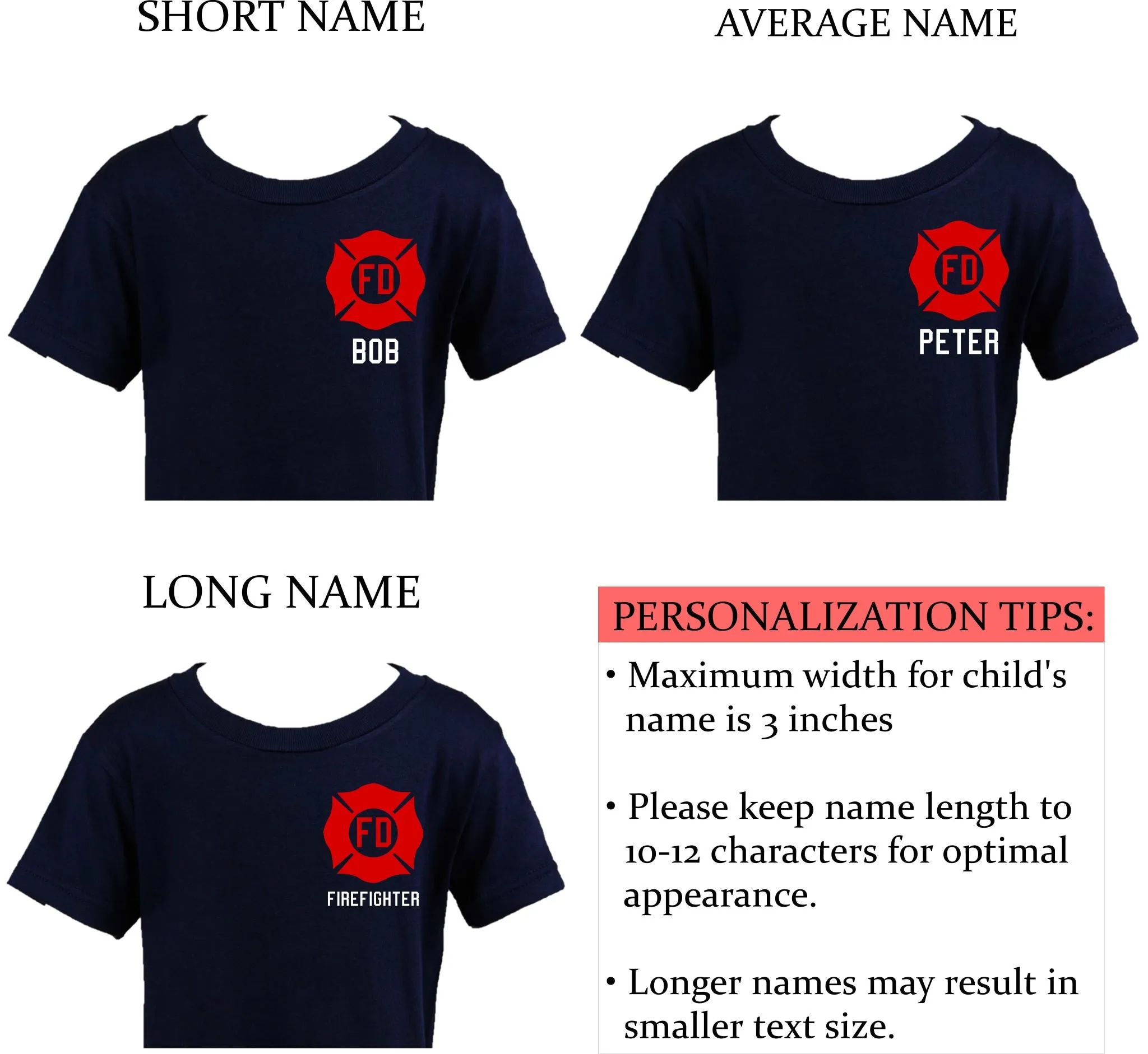 RED MALTESE CROSS Firefighter Personalized Navy YOUTH Shirt (ONLY)