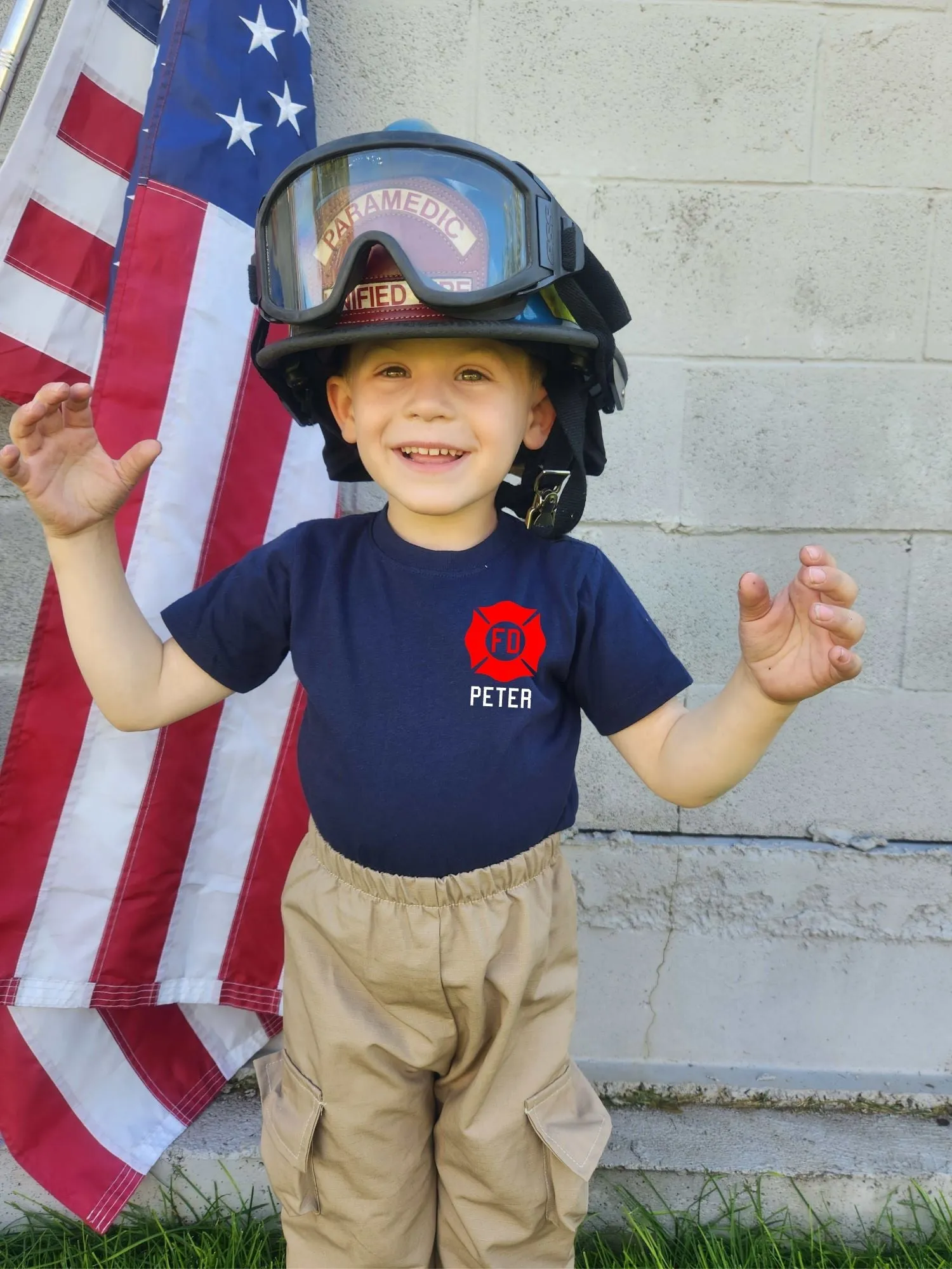 RED MALTESE CROSS Firefighter Personalized Navy YOUTH Shirt (ONLY)