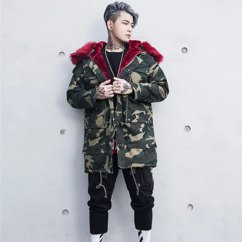 REDxFur Parka Coat with Fur