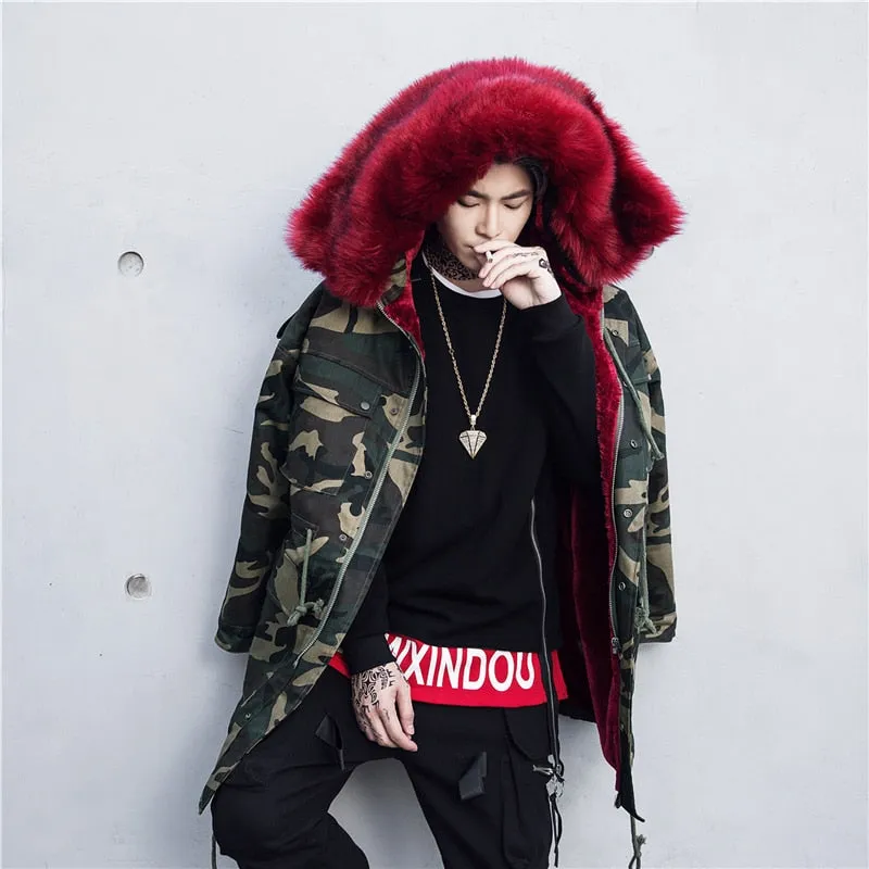 REDxFur Parka Coat with Fur