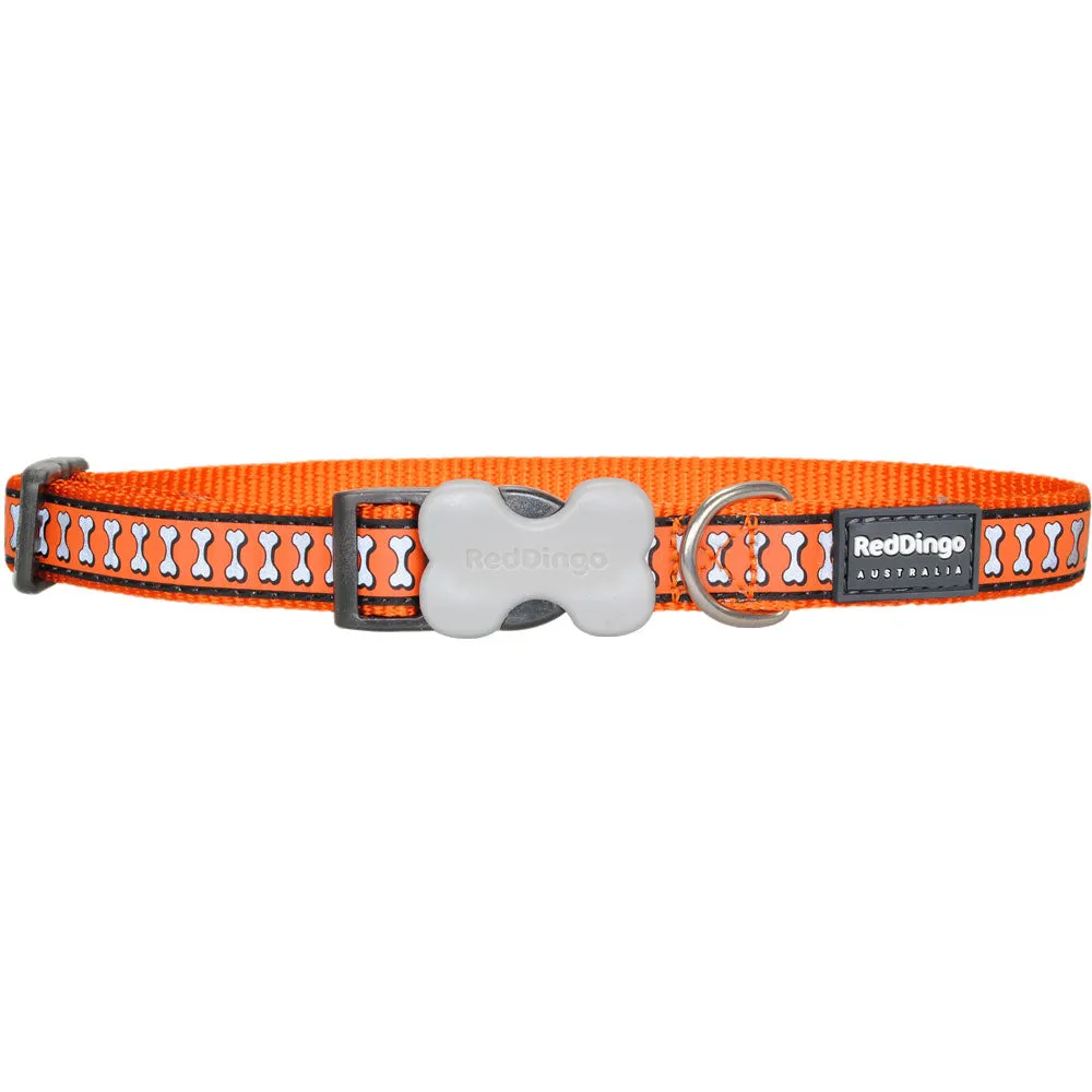 Reflective Bones Orange Dog Collar