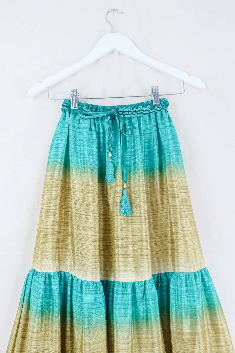 Rosie Maxi Skirt - Vintage Sari - Caribbean Blue Beach Sands - Free Size S/M