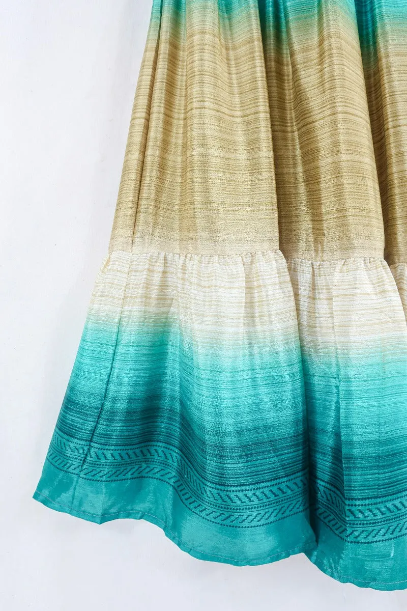 Rosie Maxi Skirt - Vintage Sari - Caribbean Blue Beach Sands - Free Size S/M