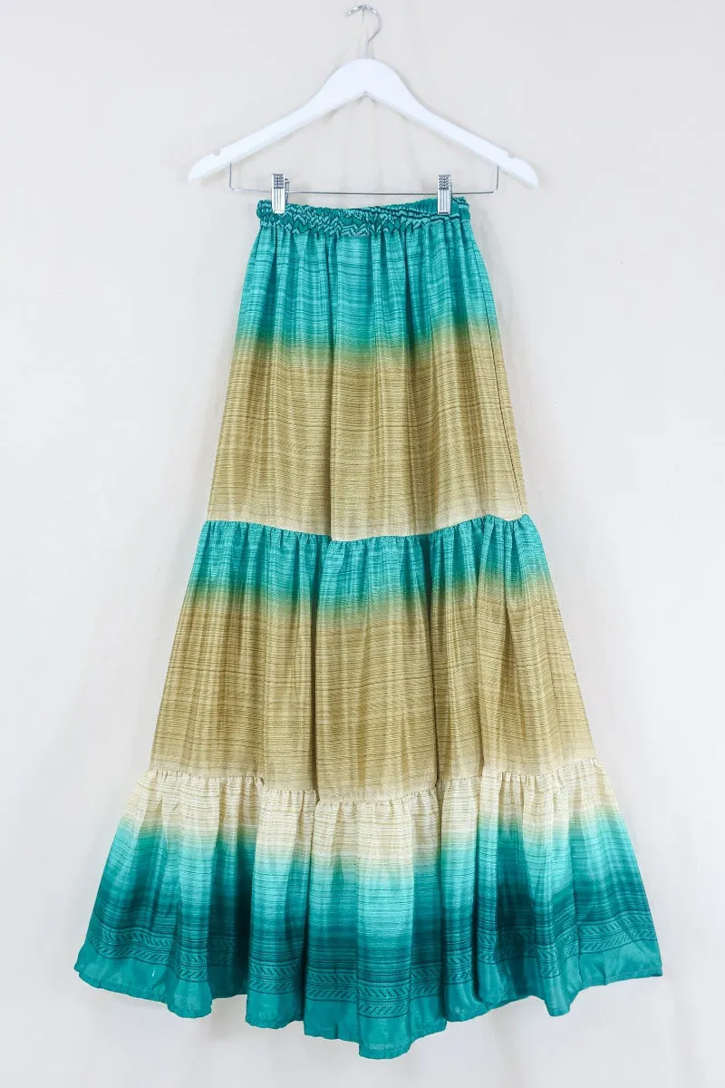 Rosie Maxi Skirt - Vintage Sari - Caribbean Blue Beach Sands - Free Size S/M