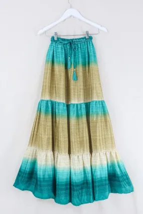 Rosie Maxi Skirt - Vintage Sari - Caribbean Blue Beach Sands - Free Size S/M