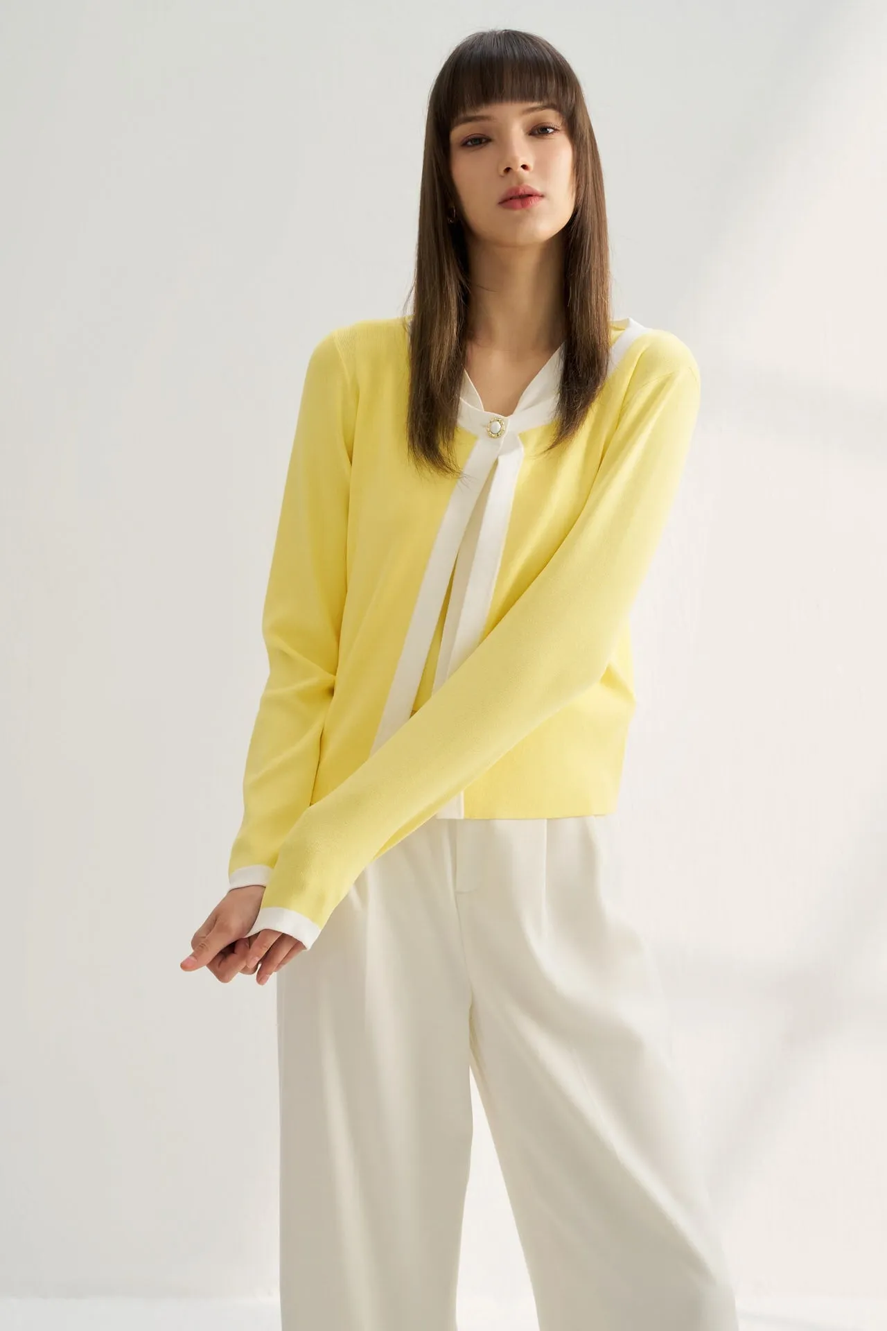 Round Neck Colour Blocked Cardigan