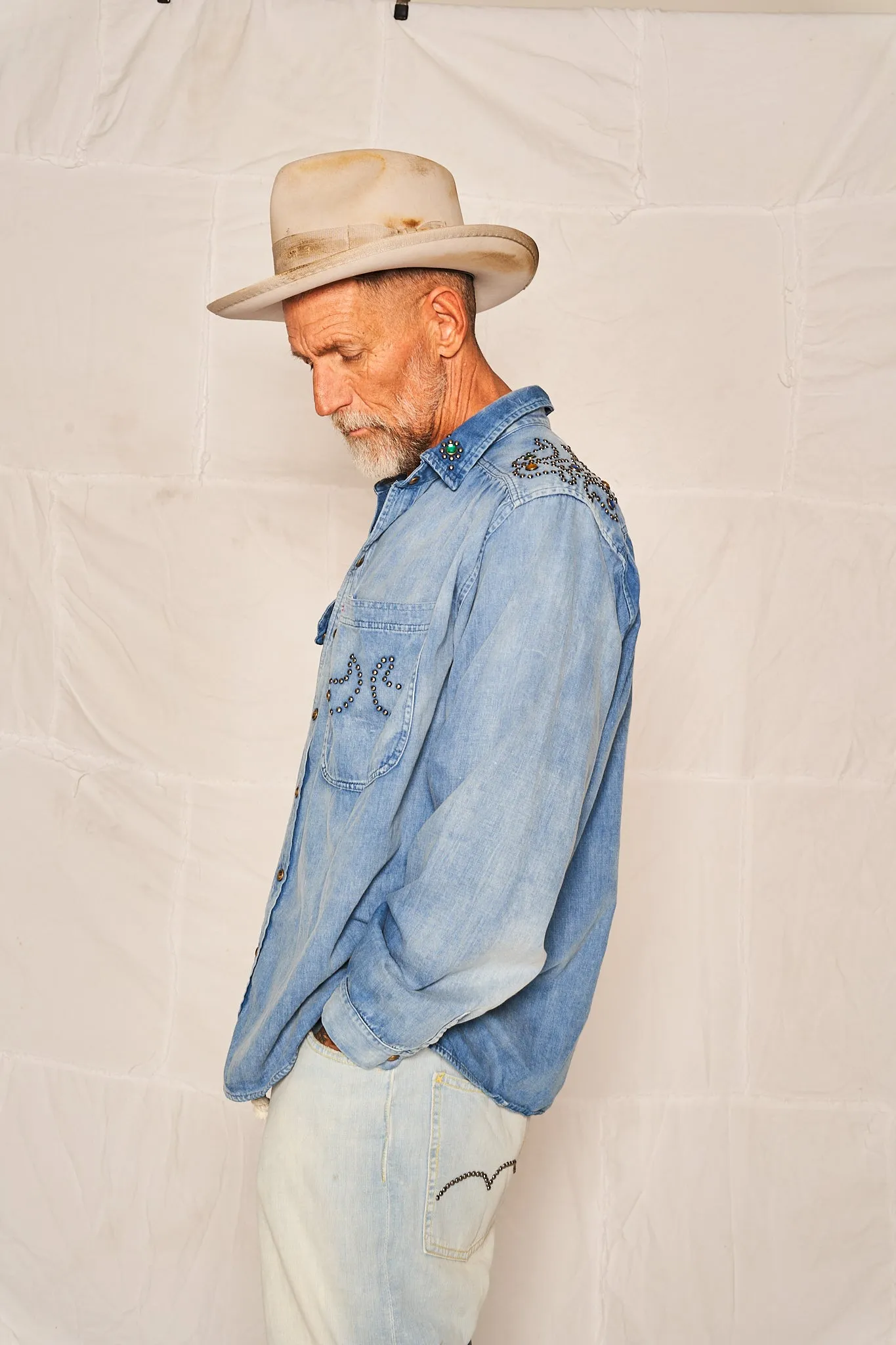 Roy Rogers Shirt Japanese Denim Sunfaded studded