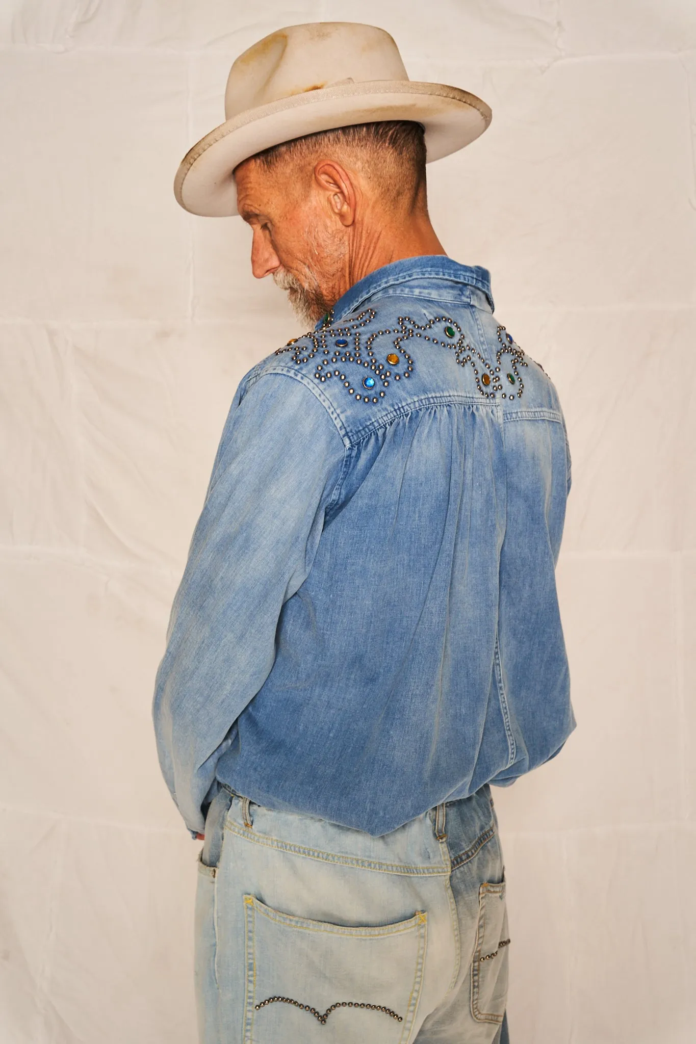 Roy Rogers Shirt Japanese Denim Sunfaded studded