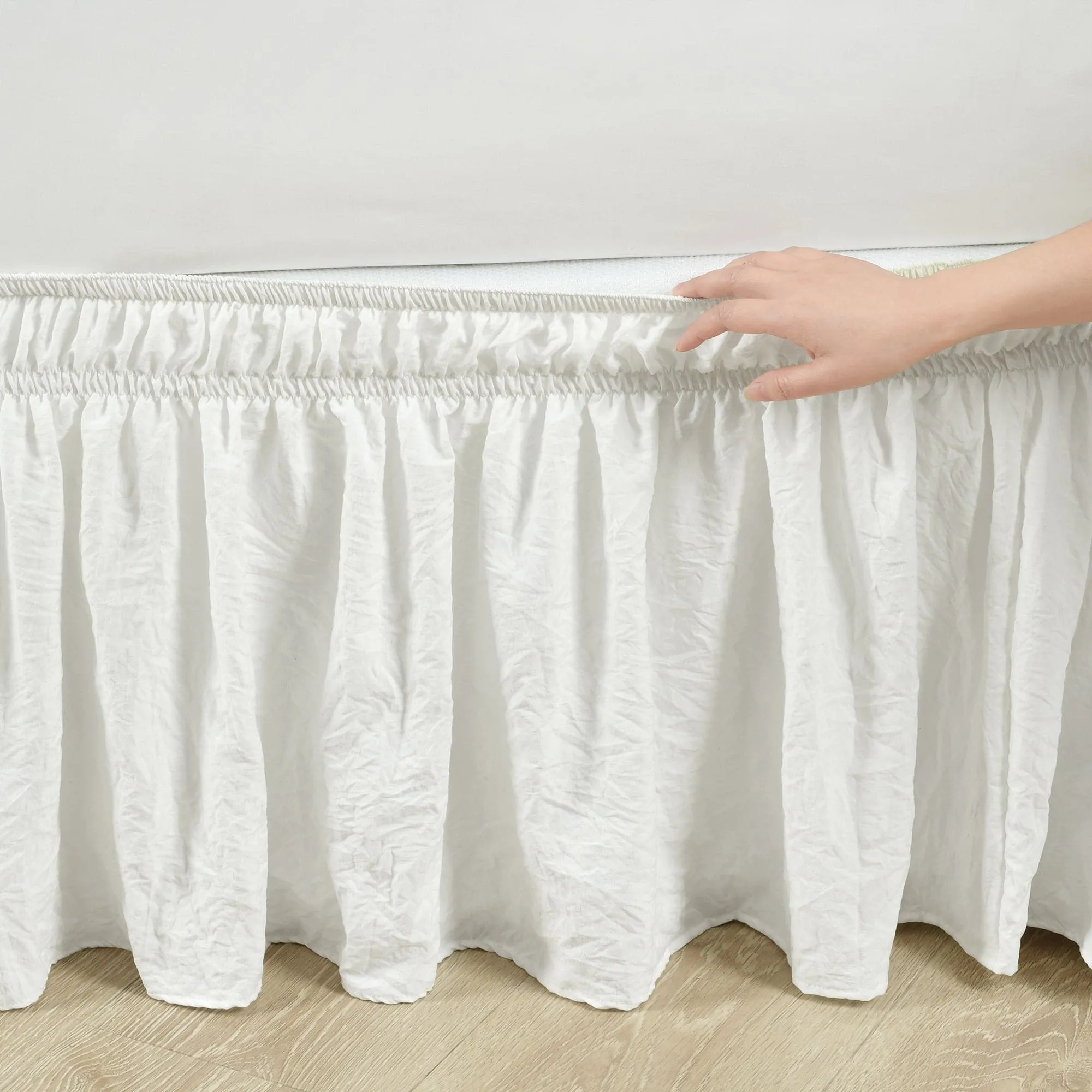 Ruched Ruffle Elastic Easy Wrap Around Bed Skirt