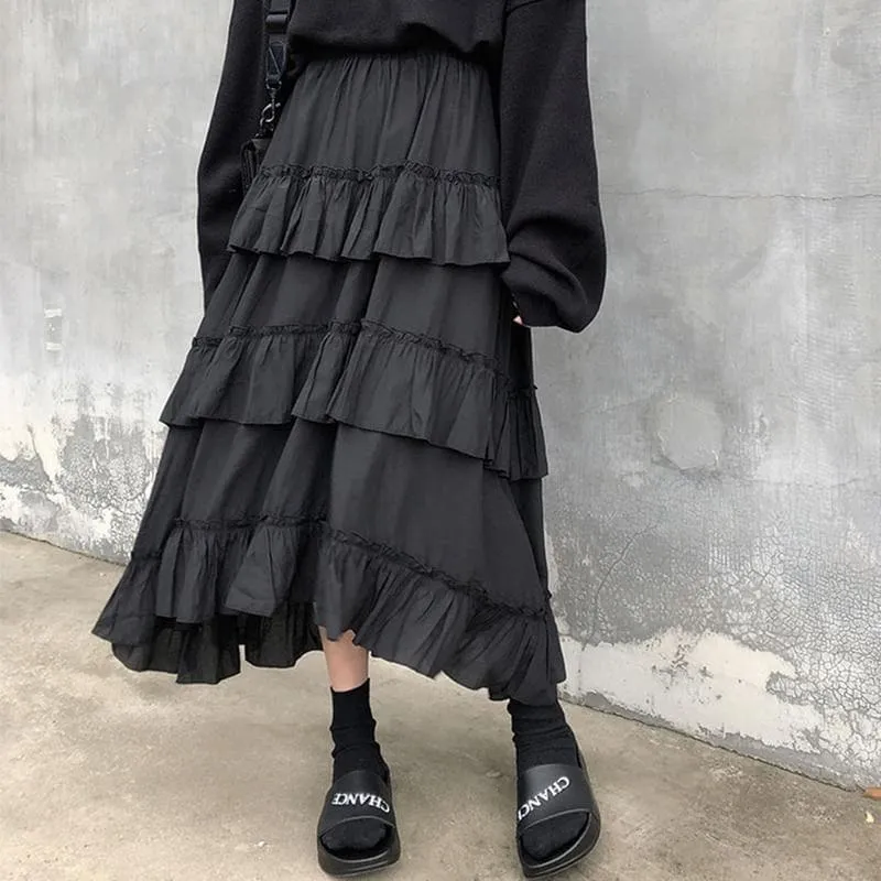 Ruffled High-Waist Skirt With Asymmetrical Cut