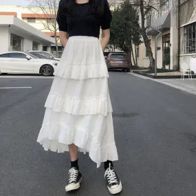 Ruffled High-Waist Skirt With Asymmetrical Cut