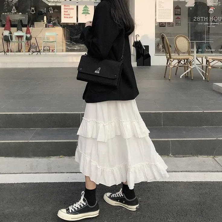 Ruffled High-Waist Skirt With Asymmetrical Cut