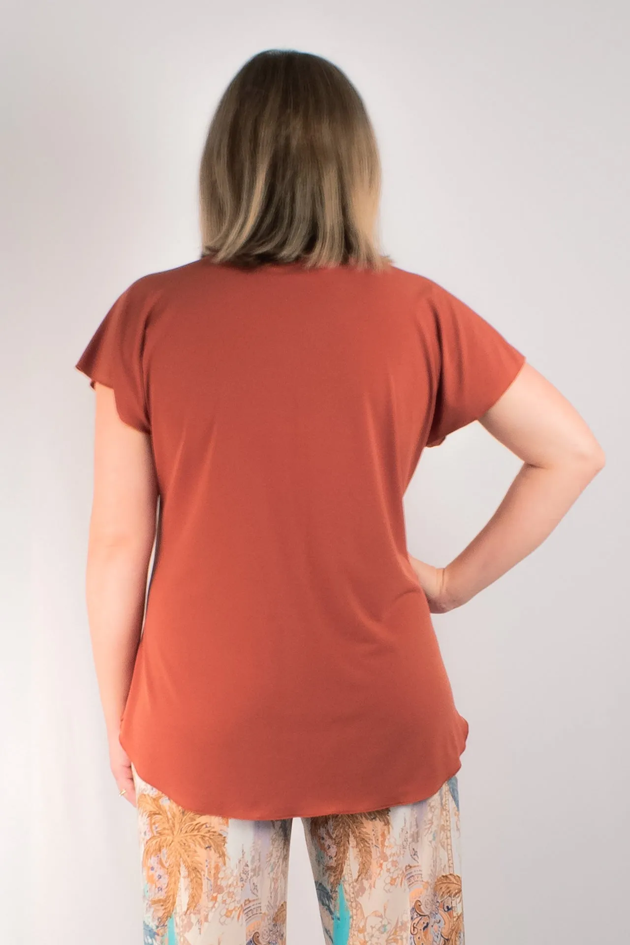 Rust Microfibre Jersey Short Sleeve Top