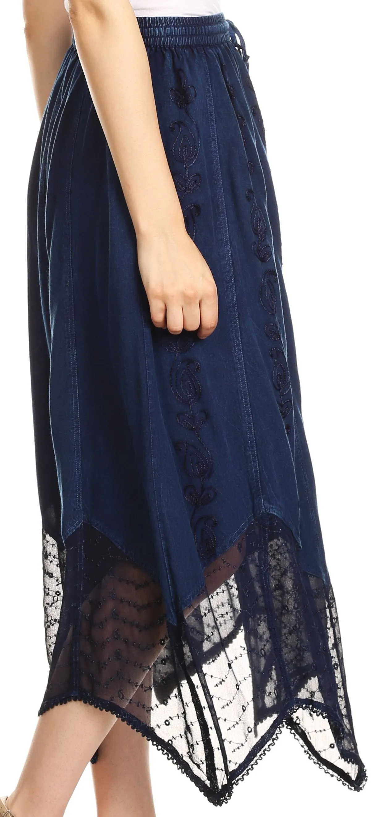 Sakkas Emma Adjustable Handkerchief  Eyelet Hem Casual Skirt with  Embroidery