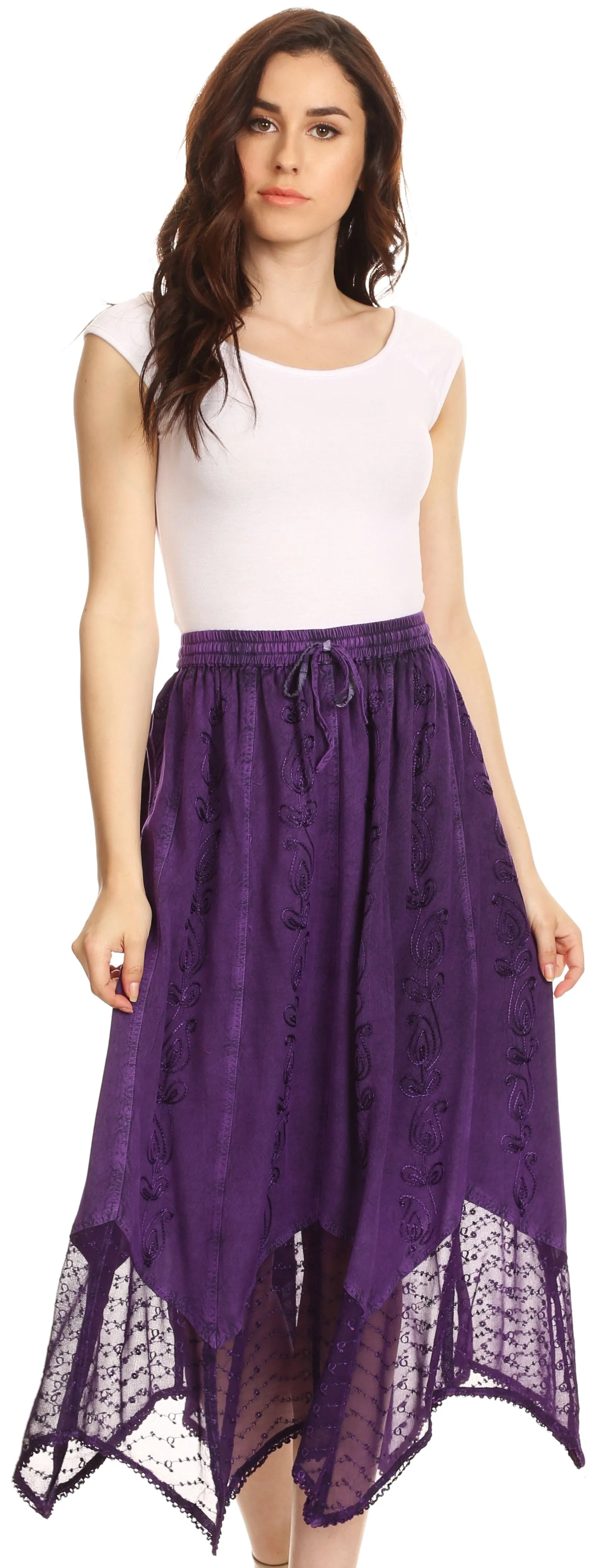 Sakkas Emma Adjustable Handkerchief  Eyelet Hem Casual Skirt with  Embroidery