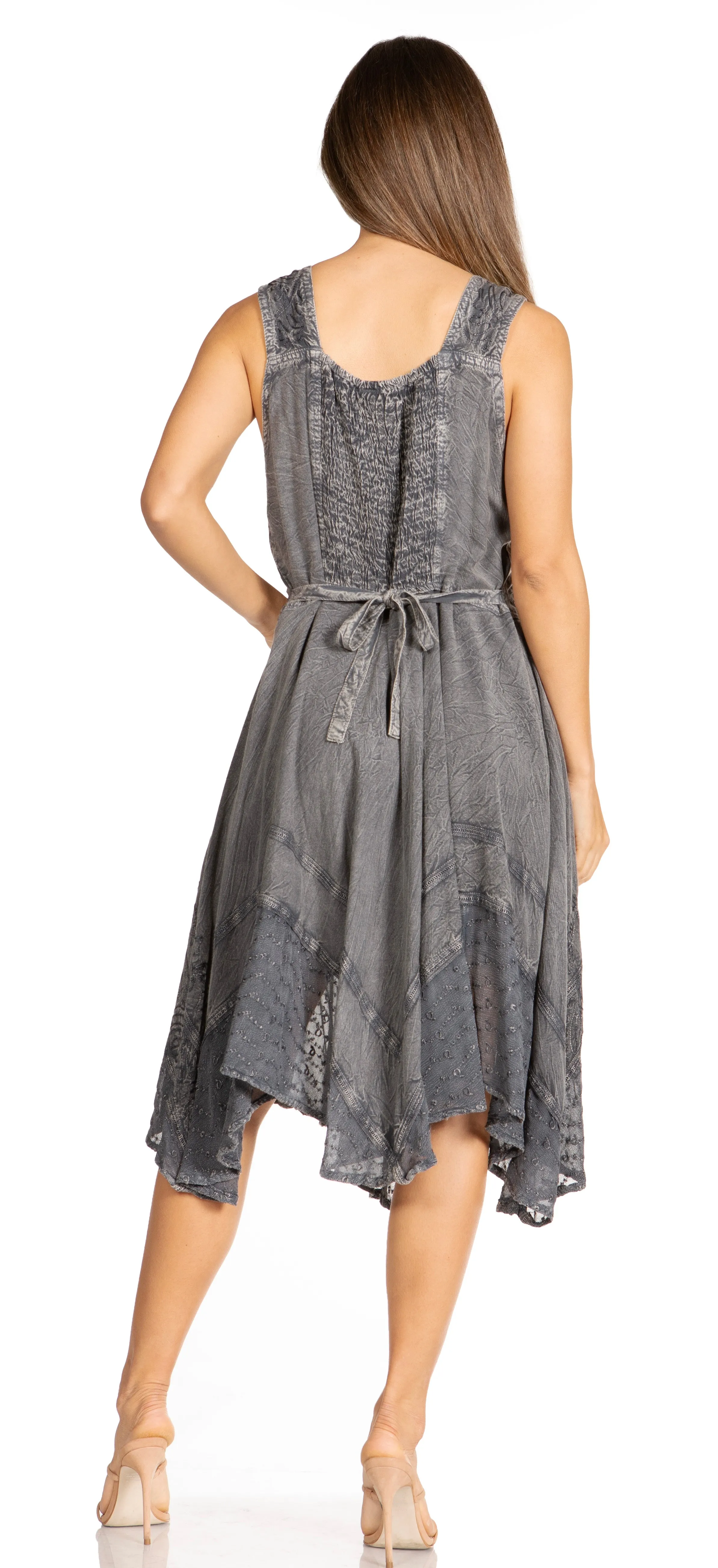 Sakkas Magdilena Stonewashed Corset Front Embroidered Dress