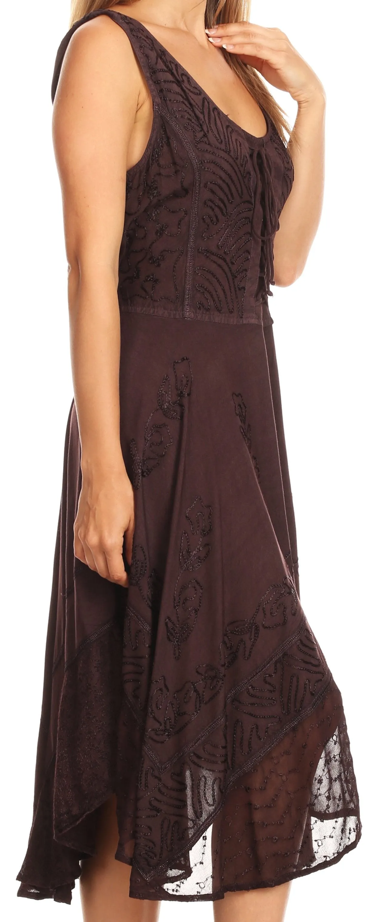 Sakkas Magdilena Stonewashed Corset Front Embroidered Dress