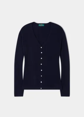 Sally Ladies Cashmere Vee Neck Cardigan In Dark Navy