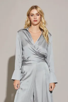 Satin Cross Wrap Tie Back Shirt